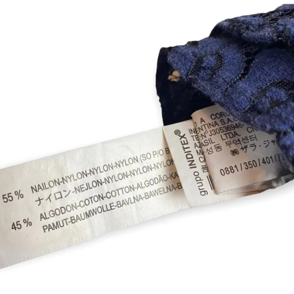 ZARA Trafaluc Navy Blue  Floral Lace Peplum Croppped Long Sleeve Top - Picture 9 of 9